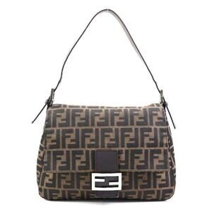 Fendi Zucca Mamma Bucket Shoulder Bag Brown Silver Canvas Leather